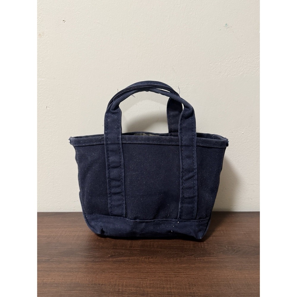 Vintage L.L. Bean Boat & Tote Mini Navy Blue  Bag Canvas Made in USA 7"x10" - Picture 2 of 6